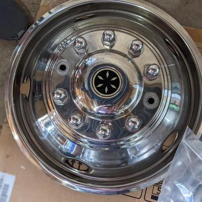 NIB 2 Rear RV Hubcaps 19.5" x 6.75", 1 Front Hubcap
