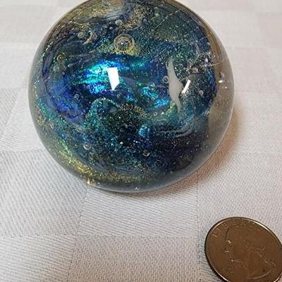 Blue/Green Metalic Art Glass Paperweight- unsigned