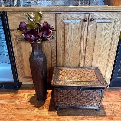 DECORATIVE BOX AND VASE WITH FAUX FLOWERS
