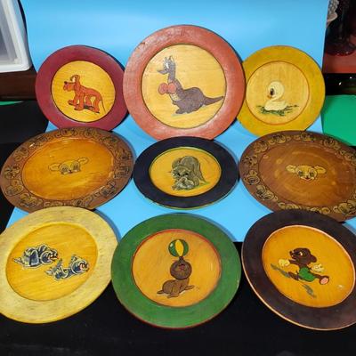 Antique Wooden Disney Character Chargers Plates