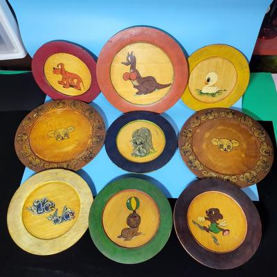 Antique Wooden Disney Character Chargers Plates