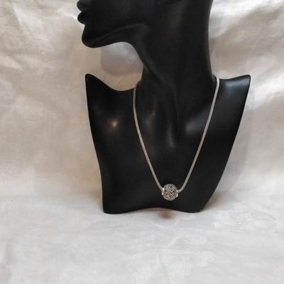 Unique Marcasite Slider On Mesh 925 17" Necklace