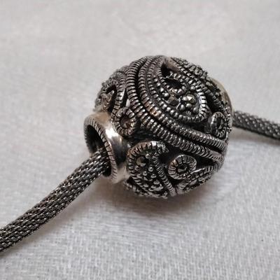 Unique Marcasite Slider On Mesh 925 17" Necklace