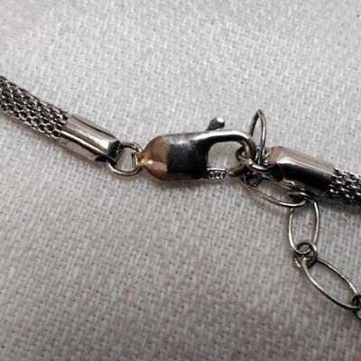 Unique Marcasite Slider On Mesh 925 17" Necklace