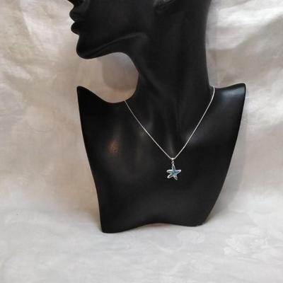 Signed Blue Fire Opal Starfish 16" 925 Necklace