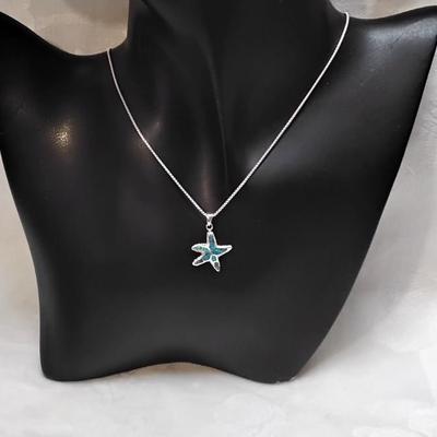 Signed Blue Fire Opal Starfish 16" 925 Necklace