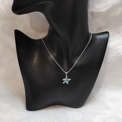 Signed Blue Fire Opal Starfish 16" 925 Necklace