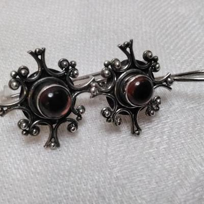 Antique Rhodolite Garnet 925 Earrings