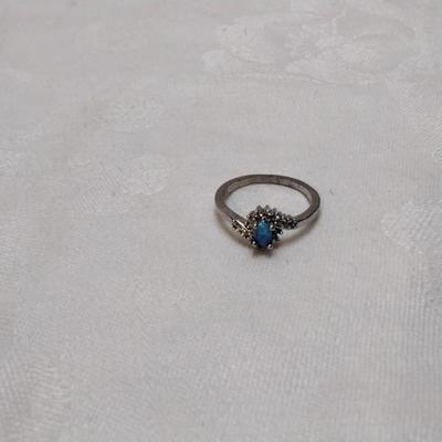 Vintage Blue Fire Opal With White Sapphires 925 Ring Size 11