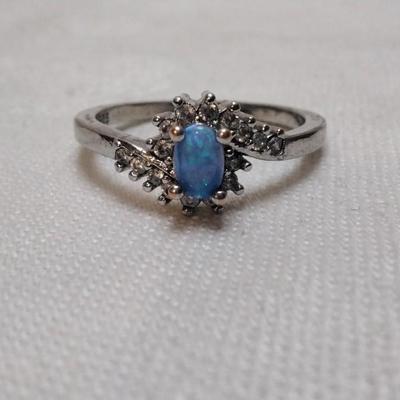 Vintage Blue Fire Opal With White Sapphires 925 Ring Size 11