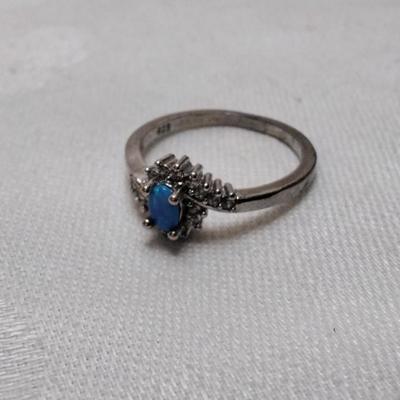 Vintage Blue Fire Opal With White Sapphires 925 Ring Size 11