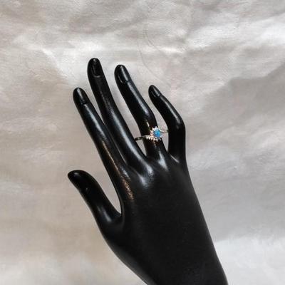 Vintage Blue Fire Opal With White Sapphires 925 Ring Size 11