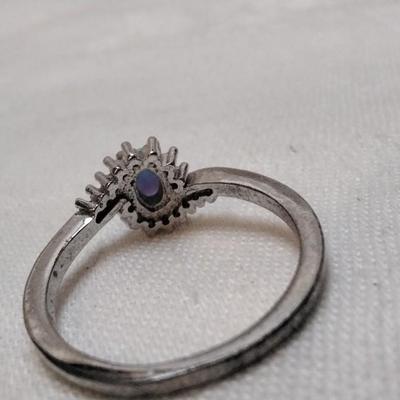 Vintage Blue Fire Opal With White Sapphires 925 Ring Size 11