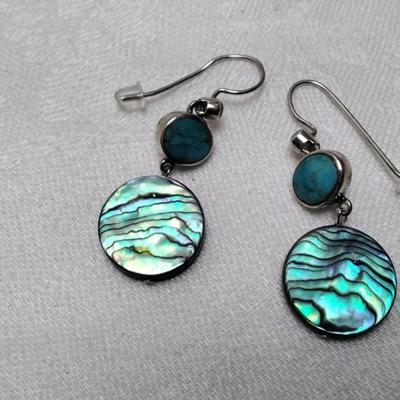 Paul Brackna Special Order Handmade Turquoise and Abalone Earrings