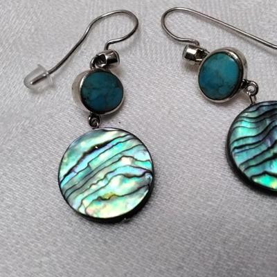 Paul Brackna Special Order Handmade Turquoise and Abalone Earrings