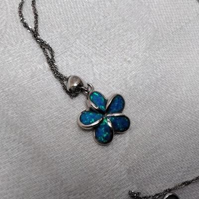 Blue Fire Opal Flower 925 16" Necklace