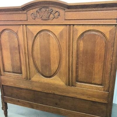 Antique European hand carved solid oak bed