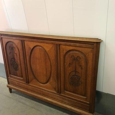 Antique European hand carved solid oak bed