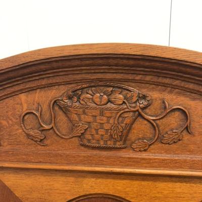 Antique European hand carved solid oak bed
