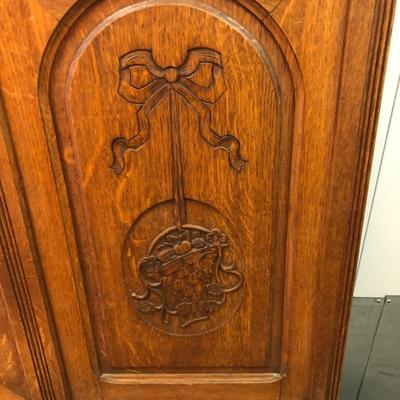 Antique European hand carved solid oak bed