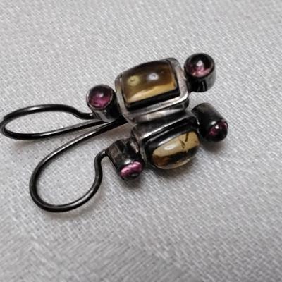 Antique Citrine and Rhodolite Garnet 925 Earrings