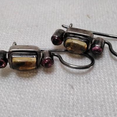 Antique Citrine and Rhodolite Garnet 925 Earrings