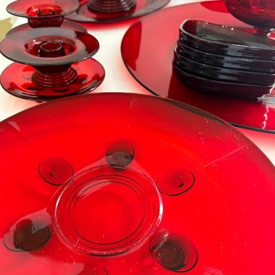 Vintage Cranberry Glass Glassware Lot