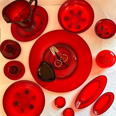 Vintage Cranberry Glass Glassware Lot