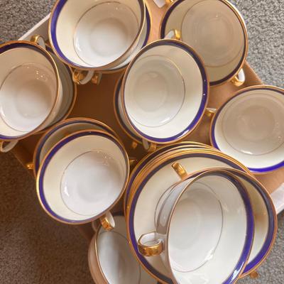 Blue and Gold Band Epiag Czechoslovakia China Cream, Soup Bowl Lot