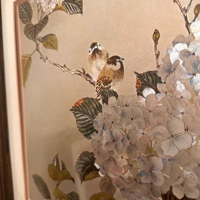 Hydrangea and Bird Framed Print