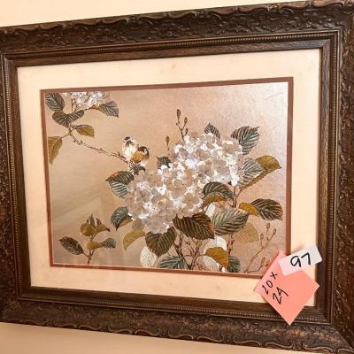 Hydrangea and Bird Framed Print