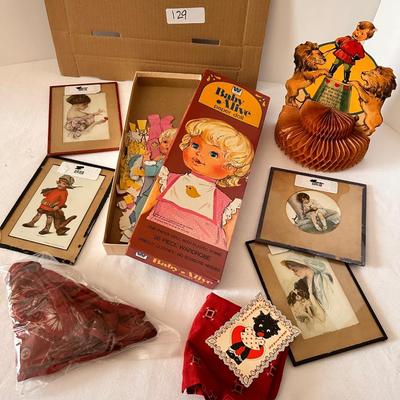 Framed Vintage Post Card, Paper Doll, and Greeting Card Lot