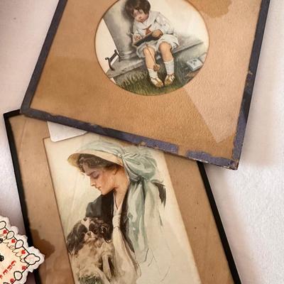 Framed Vintage Post Card, Paper Doll, and Greeting Card Lot