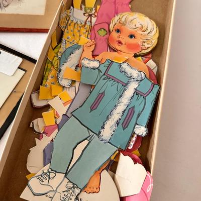 Framed Vintage Post Card, Paper Doll, and Greeting Card Lot