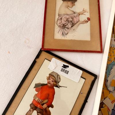 Framed Vintage Post Card, Paper Doll, and Greeting Card Lot