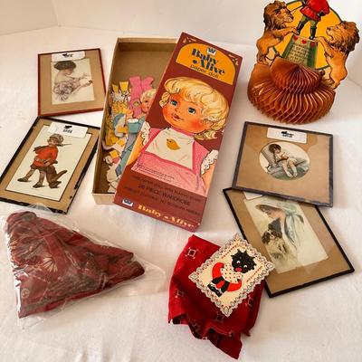 Framed Vintage Post Card, Paper Doll, and Greeting Card Lot