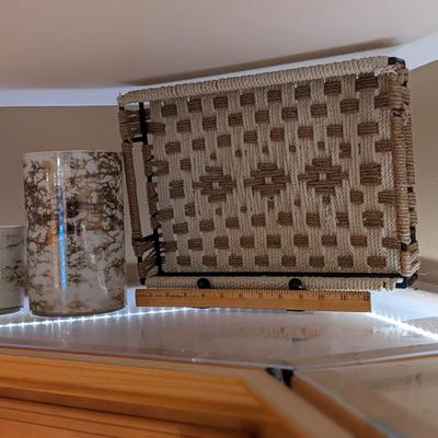 2 Glass Vases and 1 Woven Serving Tray