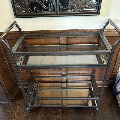 Bar Cart with Wheels and Mirrored bottom