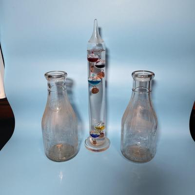 Vintage Duraglas Milk Bottles & Galileo Thermometer Lot