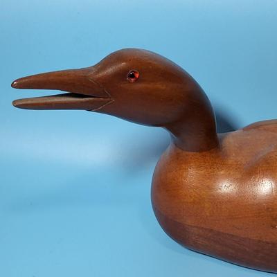 Hand Carved Signed Wooden Duck Vintage