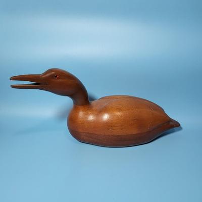 Hand Carved Signed Wooden Duck Vintage