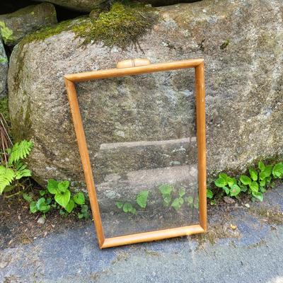 Antique Glass Serving Tray with Wood
