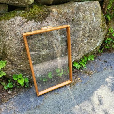 Antique Glass Serving Tray with Wood