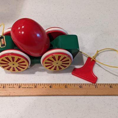 Vintage Wooden BRIO Pull Toy Wagon with Egg