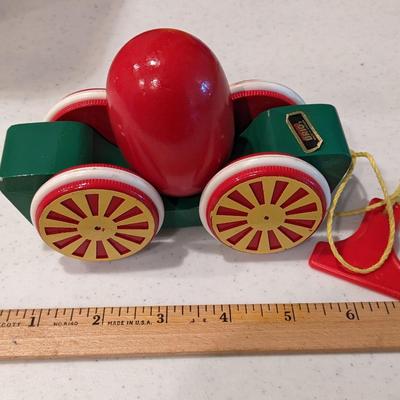 Vintage Wooden BRIO Pull Toy Wagon with Egg