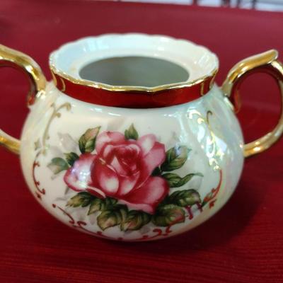 Gold Toned Urn and Sugar Bowl