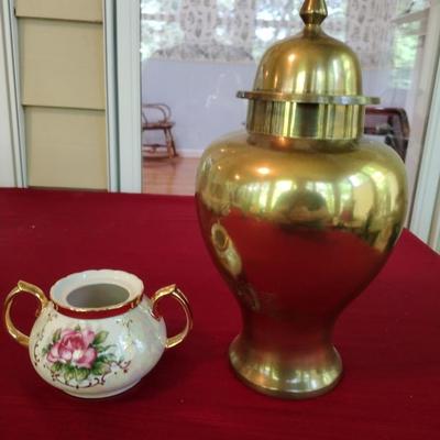 Gold Toned Urn and Sugar Bowl
