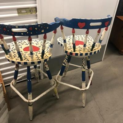 Hand-painted swivel bar stools