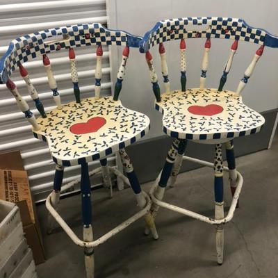 Hand-painted swivel bar stools