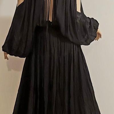 Vtg HALSTON Demi Couture 80s-90s Chic Prairie Gown